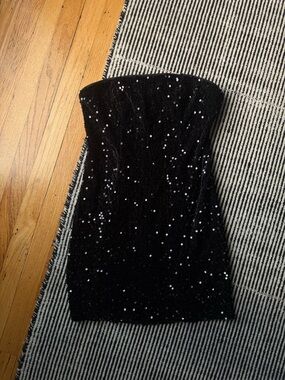 NWT! Fashion Nova Black Strapless Sequin Mini Dress